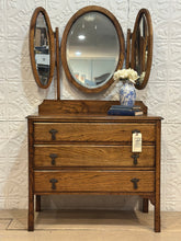Load image into Gallery viewer, Oak Side Dressing Table with 3 tri fold mirror